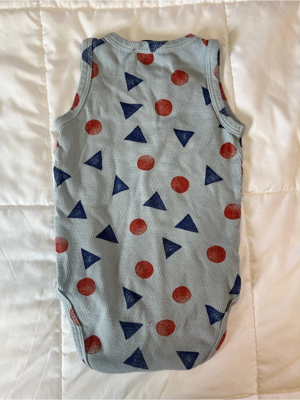 Bobo Choses Light Blue Sleeveless Bodysuit with Red Dot & Navy Triangle Print
